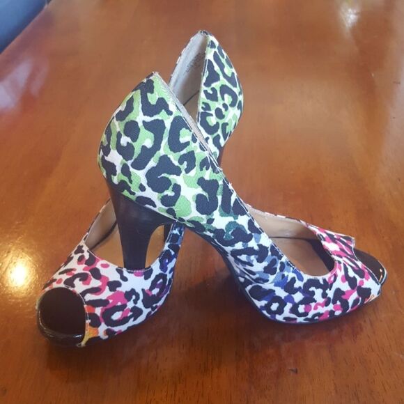 NINE WEST Retro 80s Animal Print Heels Colorful - Picture 4 of 12